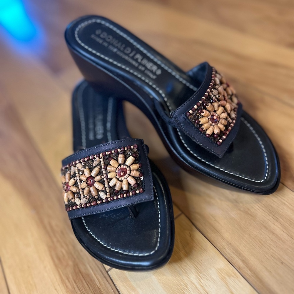 Donald J. Pliner Cissi Brown Beaded Platform Wedge Women’s Sandals